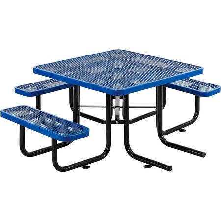 Global Industrial Square Wheelchair Accessible Picnic Table, Blue, Expanded Metal, 46 in L, 29-1/2 in H Overall 695291BL
